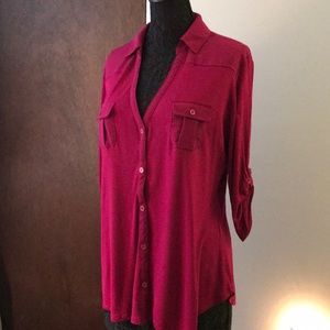 Magenta button down w/ gauze trim